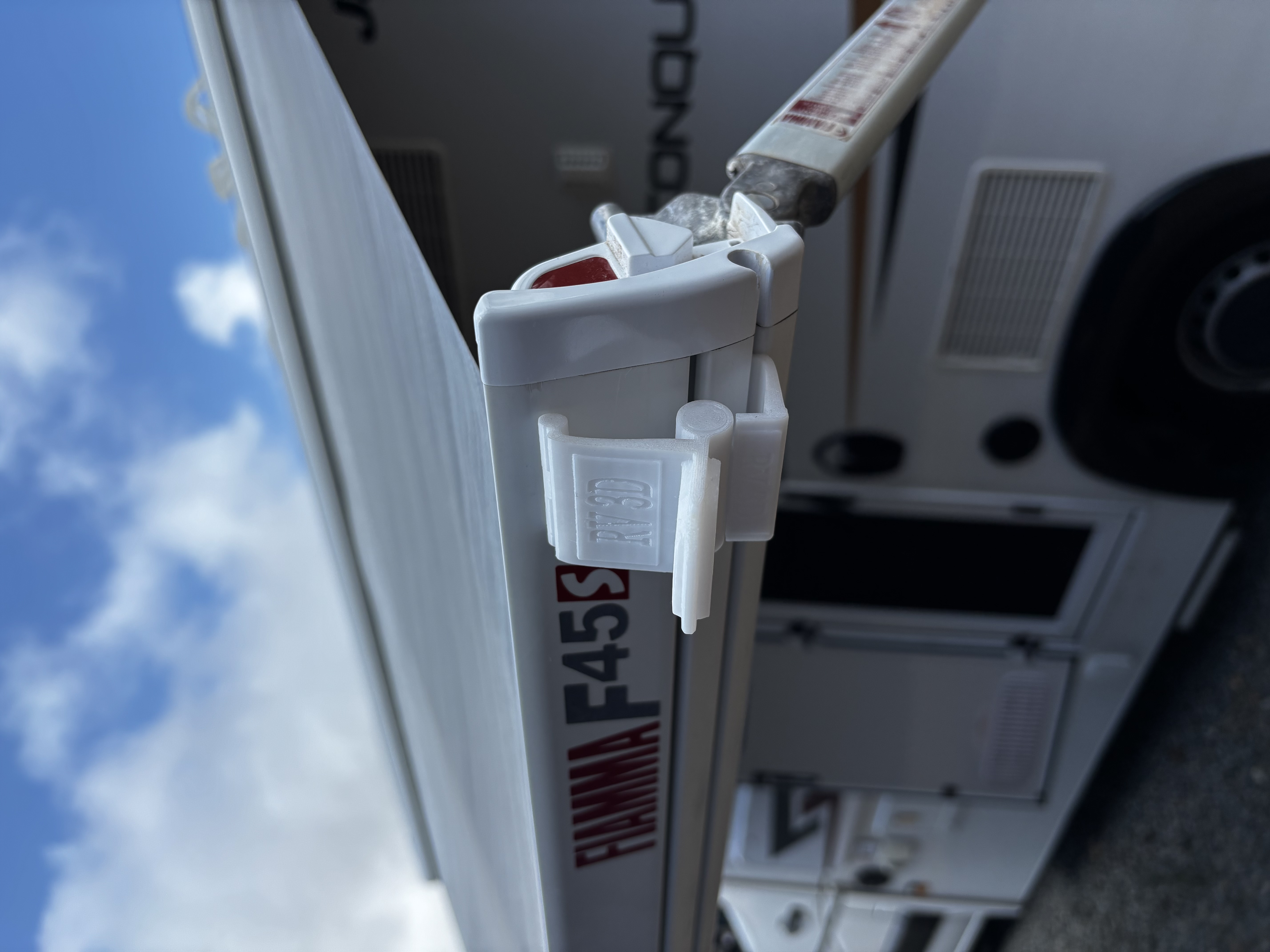 Fiamma Awning Tent Pole Support fitted on F45s awning arm