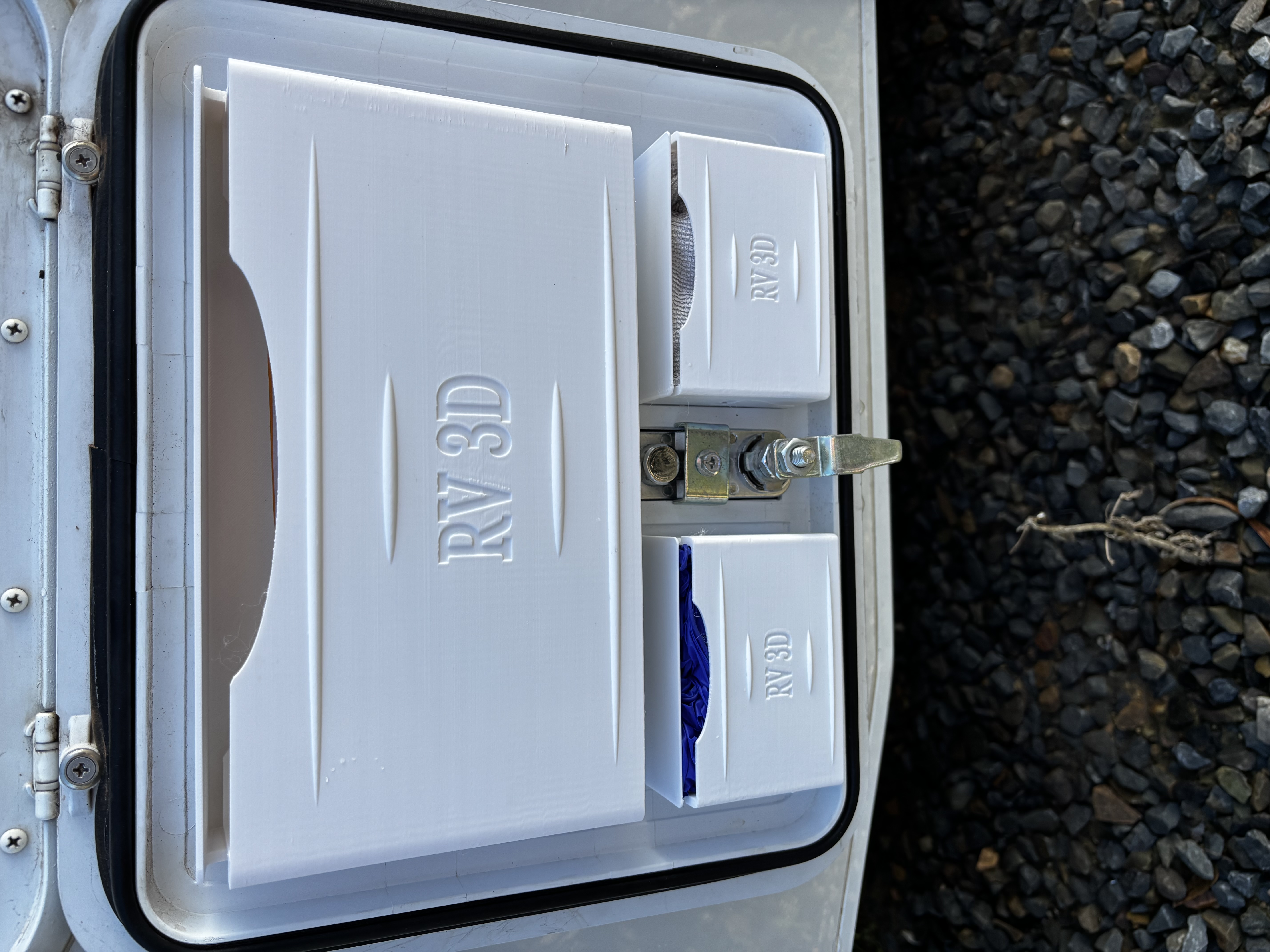 Toilet Hatch Storage System fitted in hatch, closed view