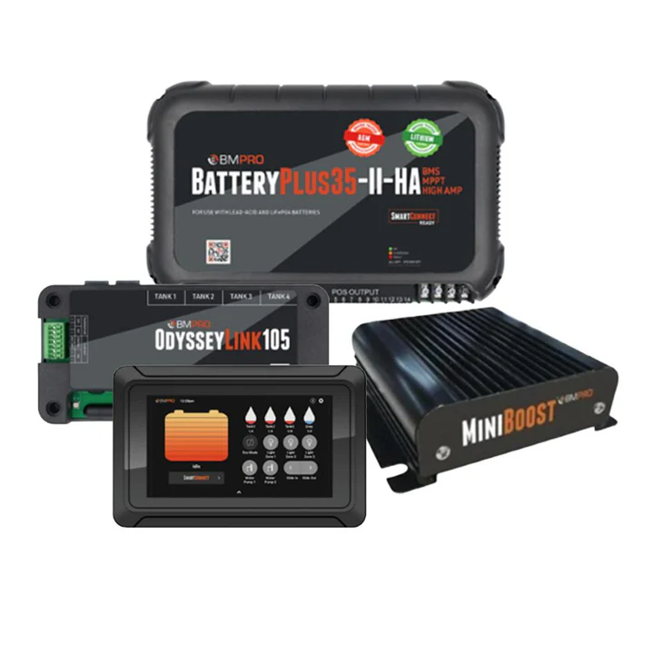 Shown alongside the OdysseyLink105, display and MiniBoost accessories