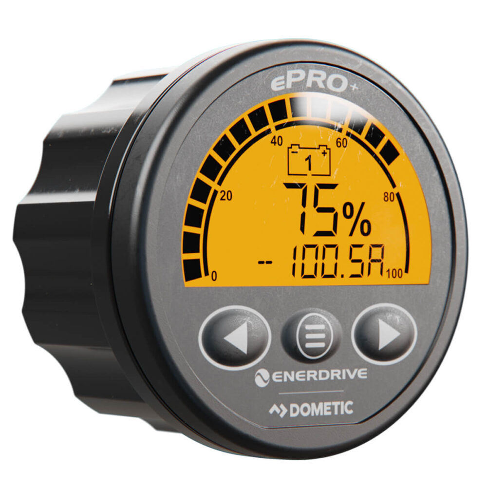 Close-up of the display, showing battery percentage and current