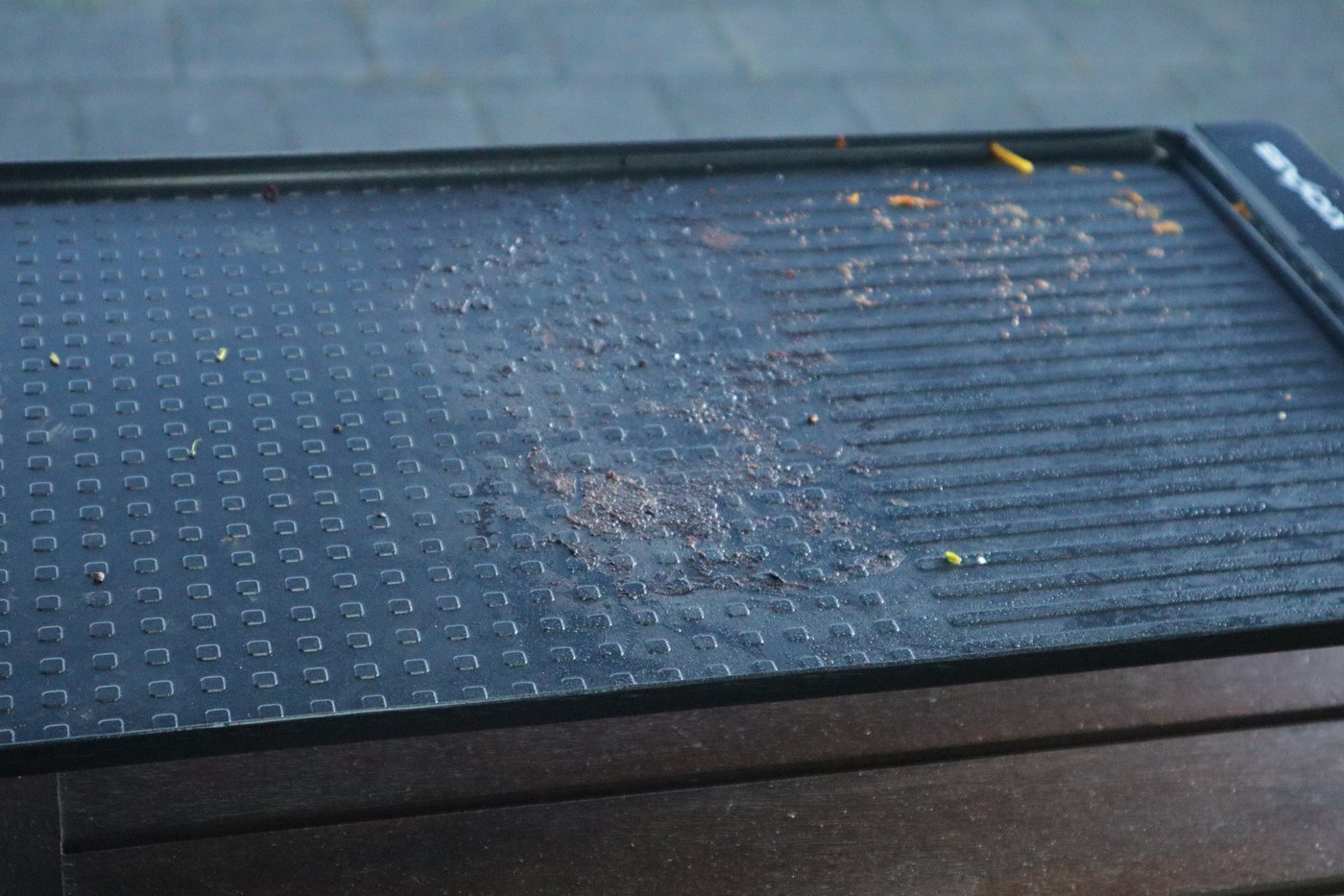 The hotplate straight after cooking, with food residue