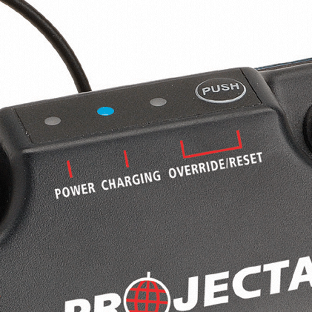 Close-up of the power and charging status indicators