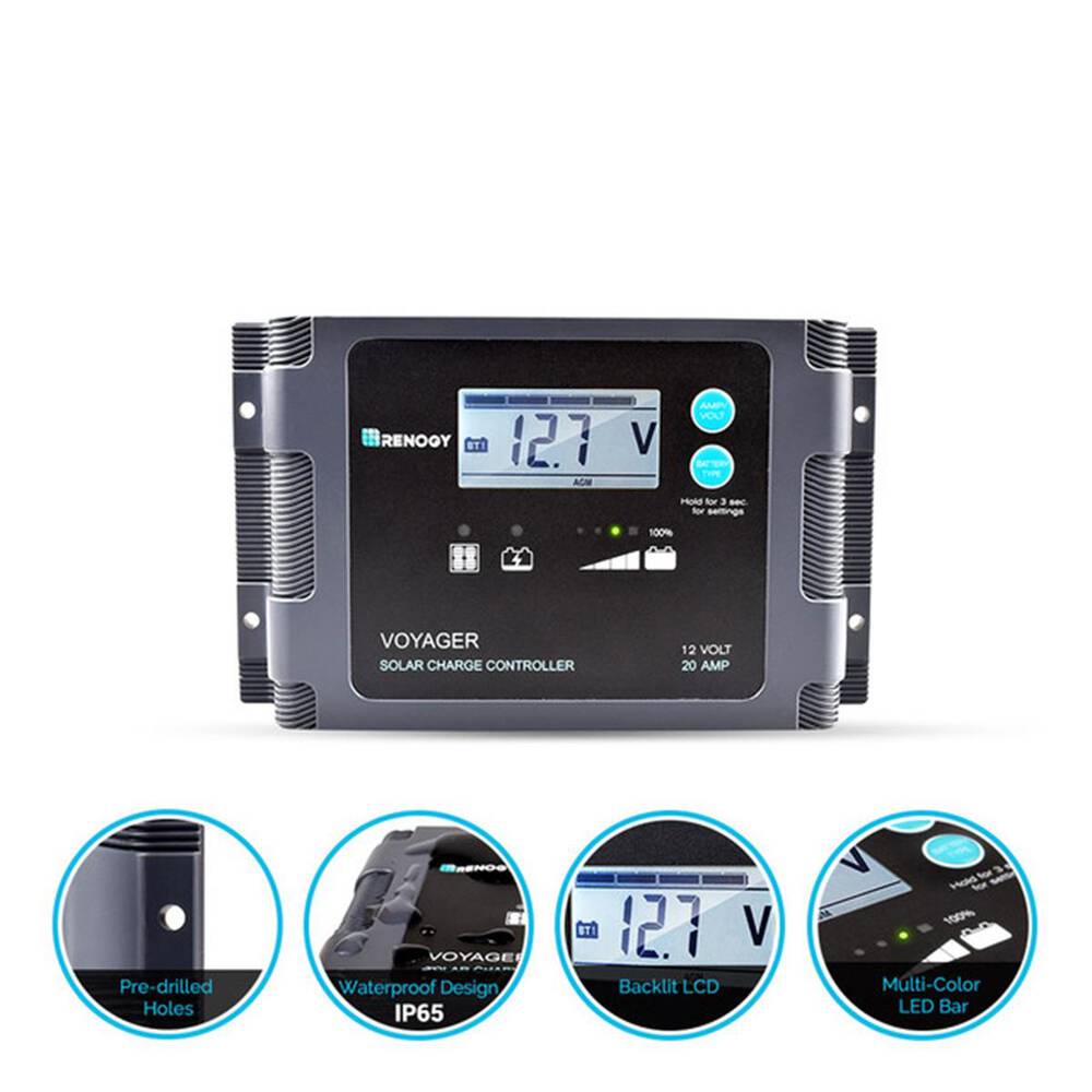 The bundled 20A PWM charge controller and cabling