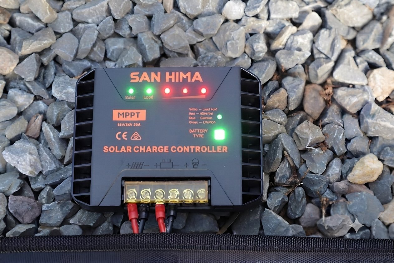 Close-up of the MPPT controller's battery-type selector