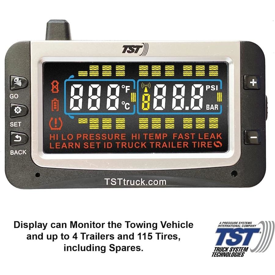 Close-up of the colour display showing pressure and temperature readouts