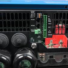Detail view of the AC transfer switch and battery terminals