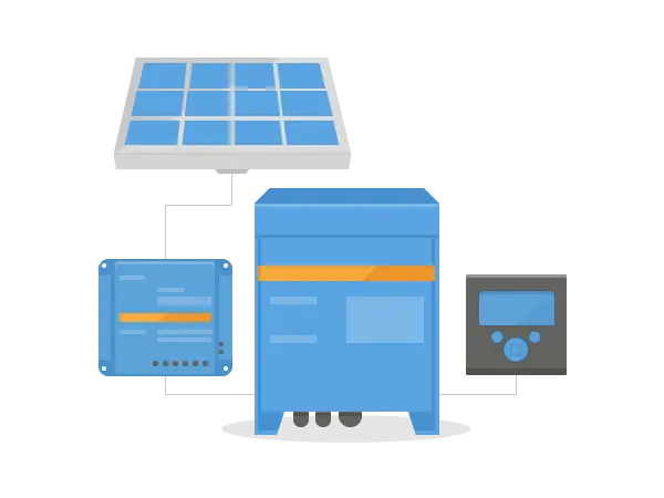 Simplified diagram of a solar, alternator and mains charging setup