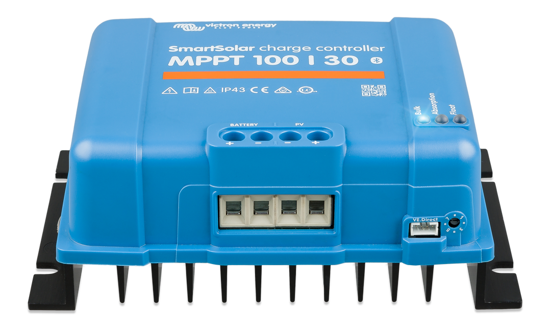Front view showing the terminal covers and VE.Direct port